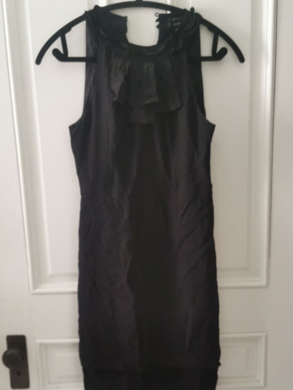 Vintage Jacob 100% Silk Black SleevelessRuffle Halter Cocktail Dress. 2